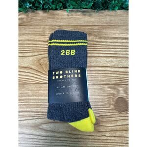 New 2BB Two Blind Brothers Socks Dark Gray Crew with Yellow Stripes 1 Pair